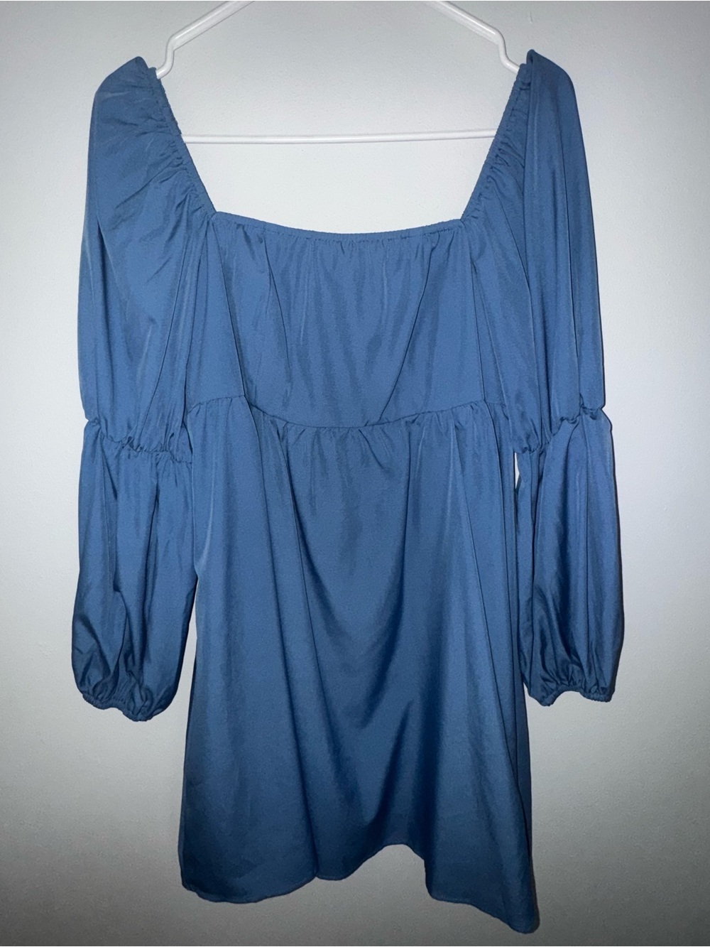 Square Neck Long Sleeve Mini Dress in Dusty Blue